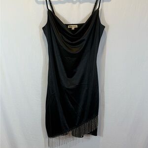 Inspired Hearts Black Asymmetrical Dress with Fringe